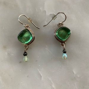 Artisan Sterling Silver Green Glass Drop Earrings